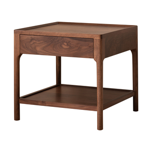 北美黑胡桃木实木边几方几北欧沙发边柜茶几四角小方桌实木边桌