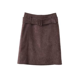popchrio◆复古佩斯利压花麂皮绒半身裙美拉德咖色中腰a字短裙子