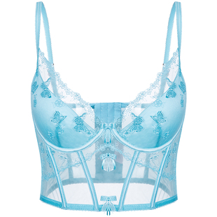 Hidden Butterfly 立体蝴蝶刺绣薄衬垫显白鱼骨胸衣套装湖蓝隐喻