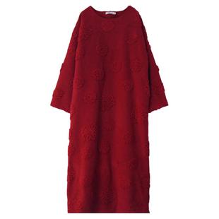 高级红!新年战袍2025秋冬高档立体提花羊绒羊毛袍子原创设计大码