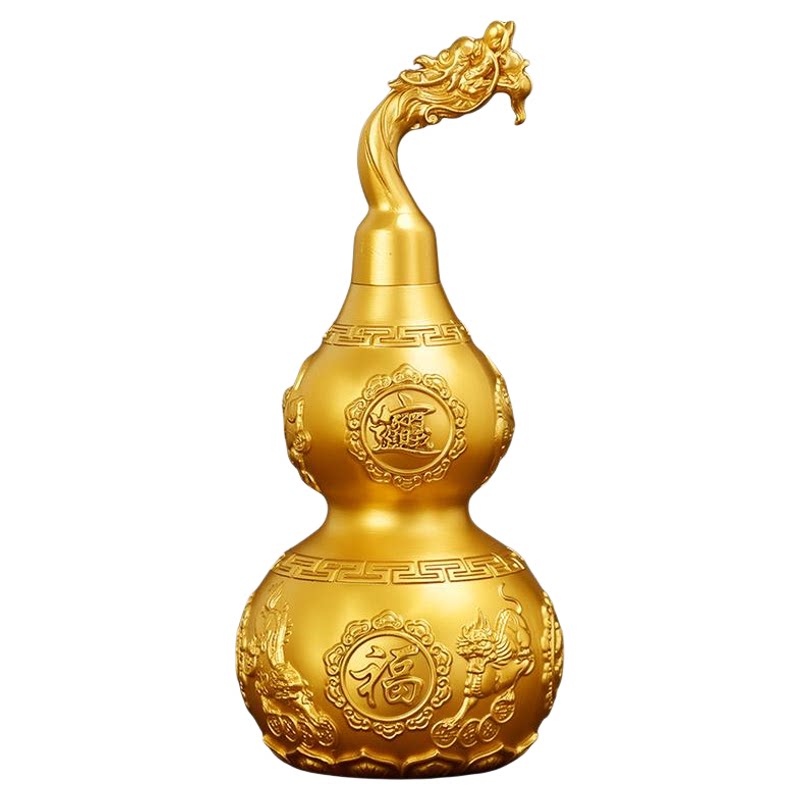 铜葫芦摆件全黄铜开盖空心开口百福大小客厅办公室工艺品龙头葫芦