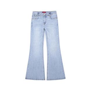 GUESS女士经典水洗发白微喇阔腿牛仔裤-Q5PA82D51V0