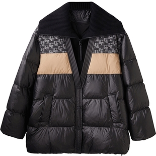 U/TI撞色拼接羽绒服女装可拆卸复古老花鸭绒外套尤缇时尚冬季新款
