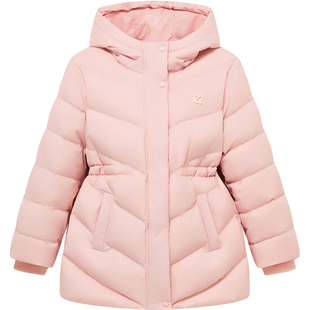 英氏女童鹅绒羽绒服2026冬款儿童中长款鹅绒服中大童保暖连帽加厚