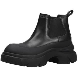 蒋璐霞同款NOOWA切尔西女靴2025款真皮加绒厚底增高轻奢烟筒短靴