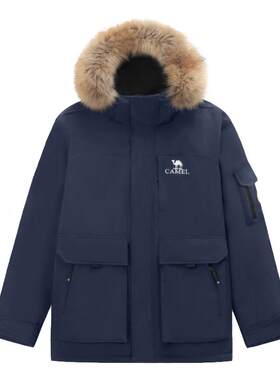 骆驼女装工装派克羽绒服2025冬季新款防风加厚保暖大毛领羽绒外套