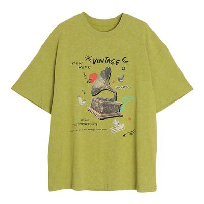 西町村屋复古印花纯棉短袖T恤女