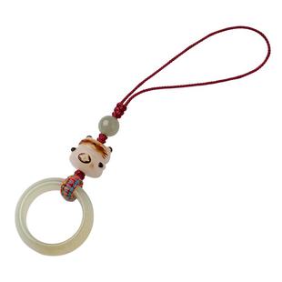 天然和田玉糖料指环扣手机挂绳小巧精致挂链u盘包包挂饰品手机链指环扣高档玉石手机吊坠菩提招财猫手机挂绳