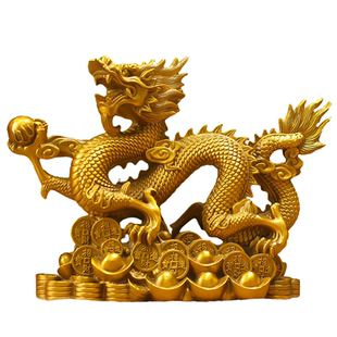 五爪金龙金钱铜龙摆件招财青龙工艺品办公室桌面龙腾四海摆件大号