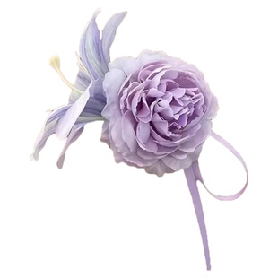 韵味紫色牡丹花朵飘带抓夹女2025新款后脑勺发夹高级感侧边夹头饰