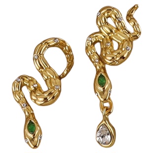 鬼才设计师蛇年造型铜镀金锁骨项链幸运蛇耳钉不对环小AB款女耳环