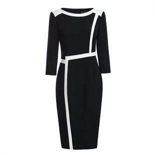 颈袖添香夏季气质包臀显瘦OL职业酒会正装撞色五分袖连衣裙女