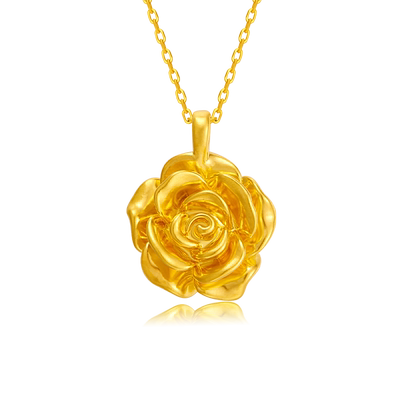周大生玫瑰花黄金吊坠足金挂坠送女友纯金项链节日纪念过生日礼物