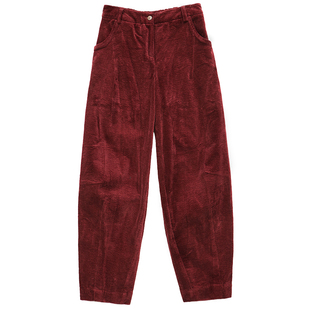 灯芯绒萝卜裤女秋冬加厚保暖高腰宽松松紧腰阔腿裤全棉条绒哈伦裤