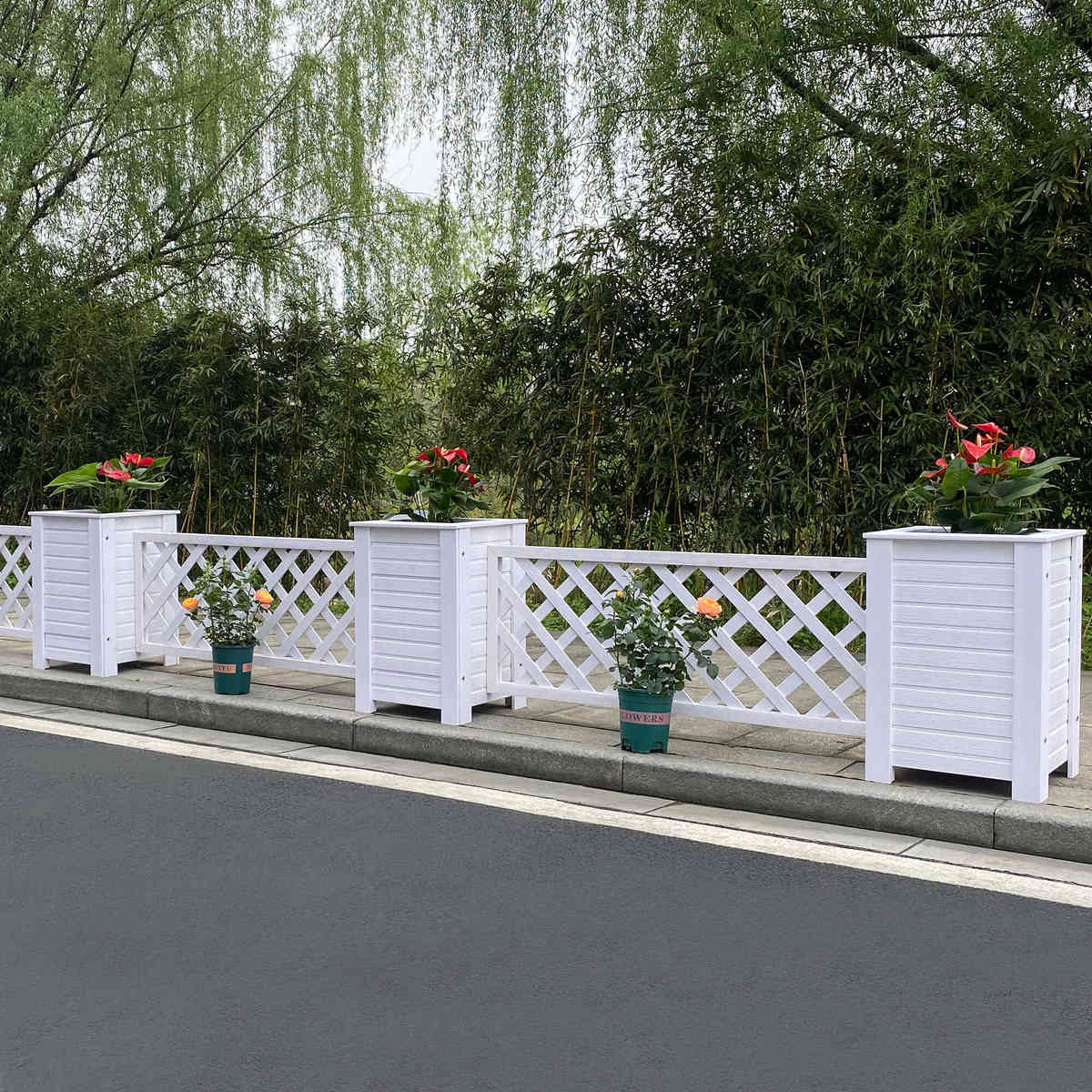 防腐木白色塑木网格爬藤花架阳台庭院户外花园栅栏围栏篱笆墙隔断