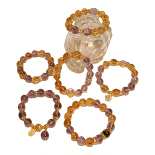 「落日熔金系列」原创天然黄水晶紫水晶手串招财桃花好运手链手串