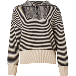 qs秸熙2025春秋款气质慵懒风套头针织衫撞色条纹海军领宽松毛衣潮