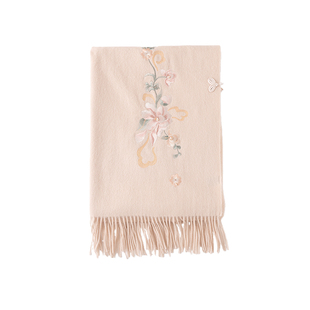 上海故事2025秋冬新款加厚保暖绵羊毛围巾花卉刺绣披肩送长辈礼盒