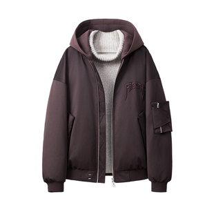 白鸭绒加厚保暖连帽工装夹克男士2025新款飞行员棒球服羽绒服外套