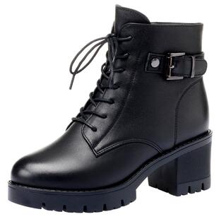 厚底马丁靴女冬季加绒短靴真皮羊毛棉鞋大码女鞋41皮鞋43女靴鞋子