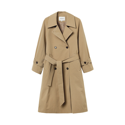 PLANITES卡其廓形中长款风衣外套
