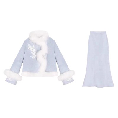 新中式国风羽绒外套半身裙套装