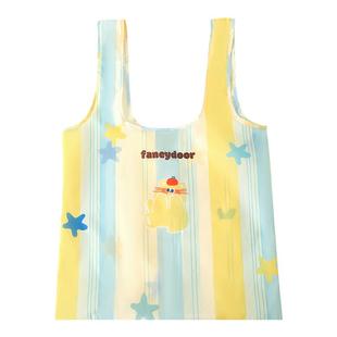 卡通印花购物袋大容量可折叠便携环保手提袋可爱单肩杂货袋买菜包