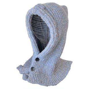 新款韩系羊毛混色针织巴拉克拉法连帽围脖女冬季保暖百搭护耳帽子