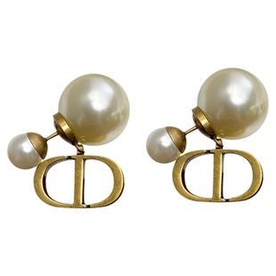 奥米迪奥D字母复古珍珠耳环经典高级感耳钉简约百搭耳饰明星同款