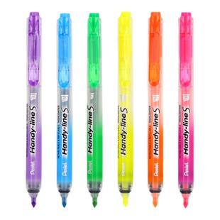 日本Pentel派通按动式荧光笔SXS15可换替芯荧光笔记号笔重点标记笔着重笔学生学习创意可爱标记笔伸缩式6色选