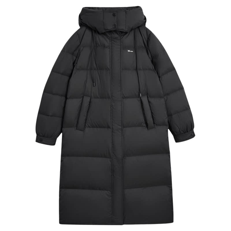紫涵中长款黑色鹅绒连帽羽绒服女士冬季新款简约户外通勤保暖外套