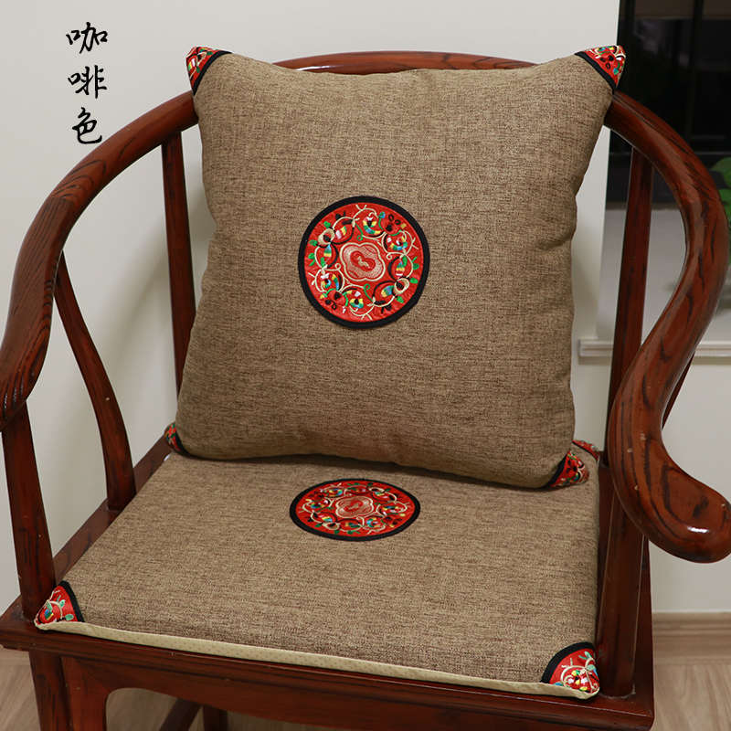 新中式抱枕棉麻红木沙发靠垫办公室椅子午睡枕靠背垫床头靠枕芯套