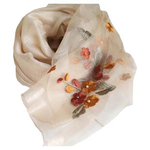 高定刺绣丨法式钉珠真丝混纺春夏薄款围巾丝巾女高级感送妈妈送礼