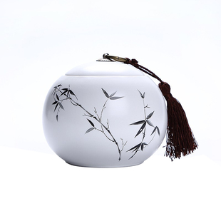 茶叶罐陶瓷 大号半斤装铜扣流苏防潮茶罐 存储罐密封罐陶瓷茶叶罐