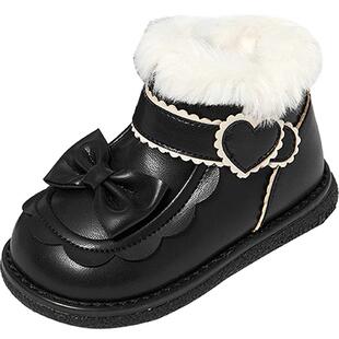 斯纳菲女童皮靴棉鞋2026冬季儿童新年红色小公主保暖宝宝雪地短靴