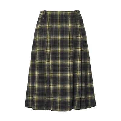 珂思时尚格纹压褶半身裙