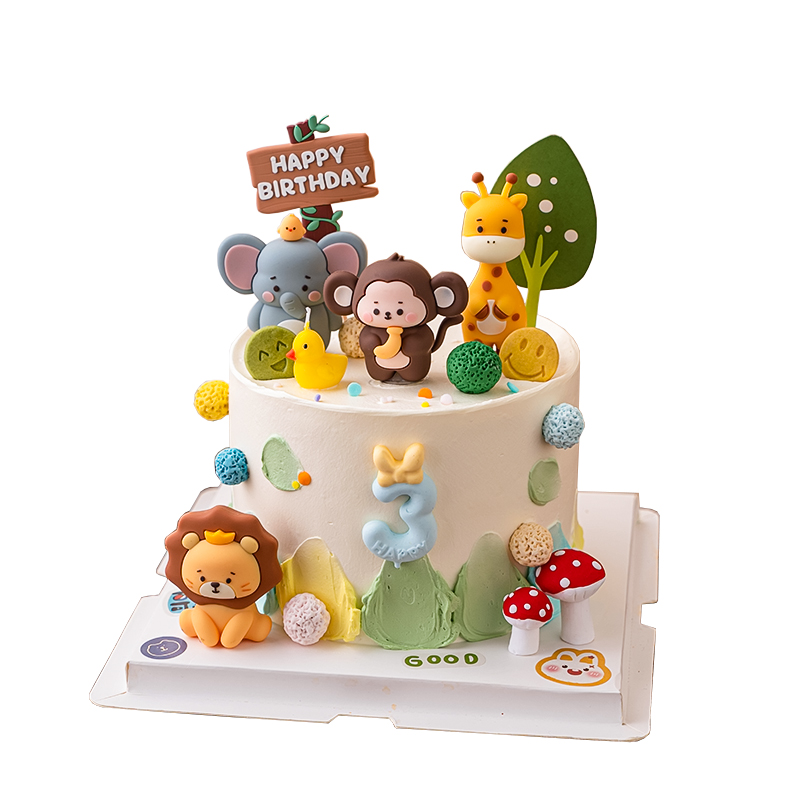 卡通软胶小动物儿童宝宝周岁生日蛋糕装饰大象长颈鹿狮子猴子摆件