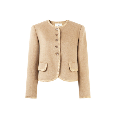 秋水伊人小香风驼绒毛呢外套女2026冬新款短款小个子羊毛大衣