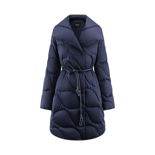 艾莱依大翻领羽绒服2025秋冬新款定制编结腰带时尚显瘦中长款外套