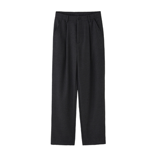 Herz深灰色磨毛直筒连腰西裤进口拉毛衣料中性长裤赫织翰原创设计