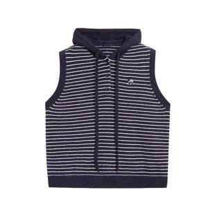 紫涵连帽无袖针织马甲女2025年冬季新款撞色条纹叠穿套头马夹背心