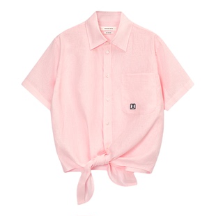 CONCISE-WHITE简白2025秋季新款亚麻刺绣衬衣短袖上衣女装衬衫