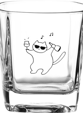 简笔插画小猫玻璃水杯威士忌酒杯