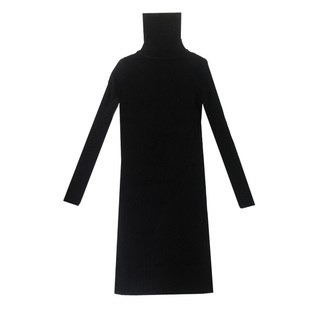 针织连衣裙女秋冬高领修身显瘦包臀配大衣的中长款毛衣打底裙内搭