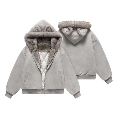 美式潮牌座山雕棉服男款冬季防寒保暖猫耳设计感情侣棉衣连帽外套