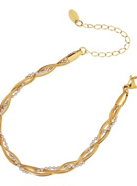 双色麻花编织简约法式项链