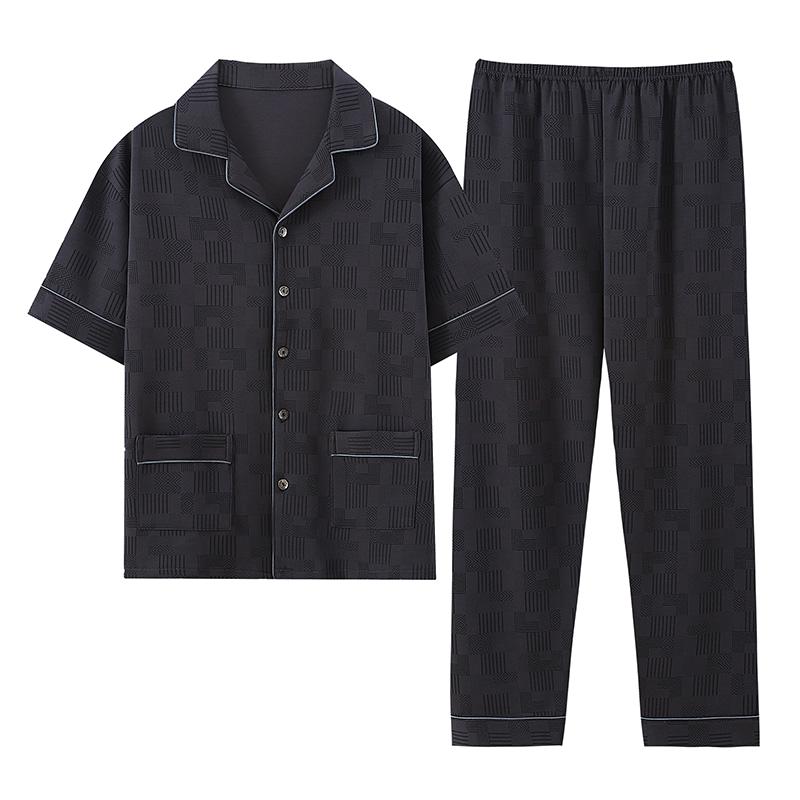 中年爸爸男士睡衣夏季纯棉短袖长裤半袖中老年家居服夏天薄款套装