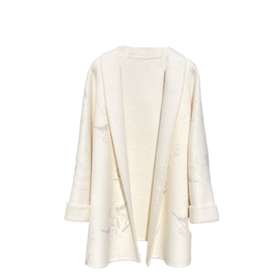 双面羊毛呢外套女今秋冬新款国风印花喜鹊登枝浴袍款大衣宽松显瘦