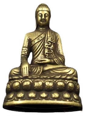 黄铜莲花底座小佛像摆件口袋手把件中式仿古做旧古玩袖珍桌面摆件