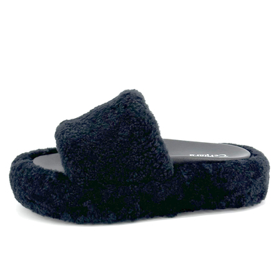 高级感夏款真皮羊羔毛厚底拖鞋女